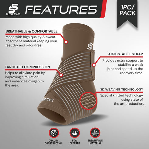 Sleeve Stars Ankle Support for Ligament Damage & Sprained Ankle, Plantar Fasciitis Support & Achilles Tendonitis Pain Relief, Ankle Brace for Wome...