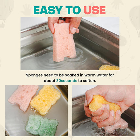 Baby Konjac Bath Sponge – 3 Piece: Frog, Pig, Bear – Baby and Toddler Bath Sponge, All Natural Ingredients, Baby Bath Time Must Have...