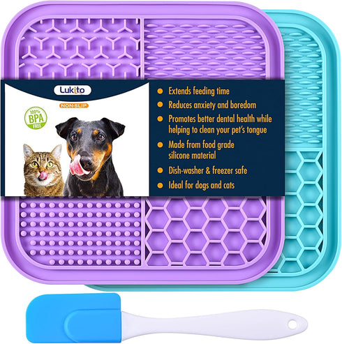 2PCS Licking Mat for Dogs with Suction Cups, Premium Lick Pad for Anxiety Relief, Slow Feeder Dog Bowls, Perfect for Bathing, Grooming and Trainin...
