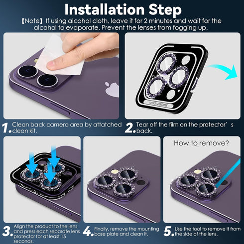 CloudValley Camera Lens Protector for iPhone 14 Pro (6.1 inch) & iPhone 14 Pro Max (6.7 inch), 9H Tempered Glass Metal Ring Camera Cover Film [Cas...