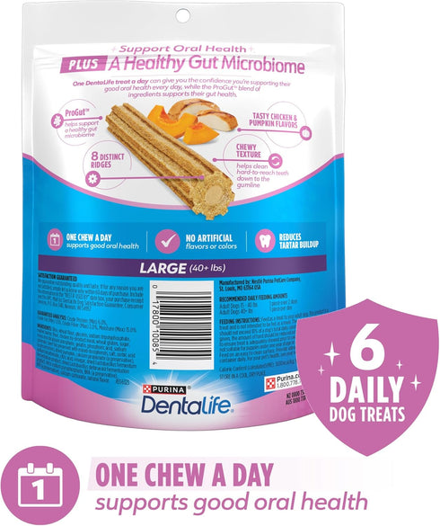 Dentalife Purina Plus Digestive Support Chicken and Pumpkin Flavor Large Dog Dental Chews - 6 ct. Pouch...