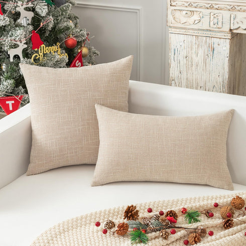 Kevin Textile Decorative Toss Pillow Case Star Faux Linen Cushion Cover for Chair, 12x20-inch (30x50cm), 2 Packs, Light Beige...