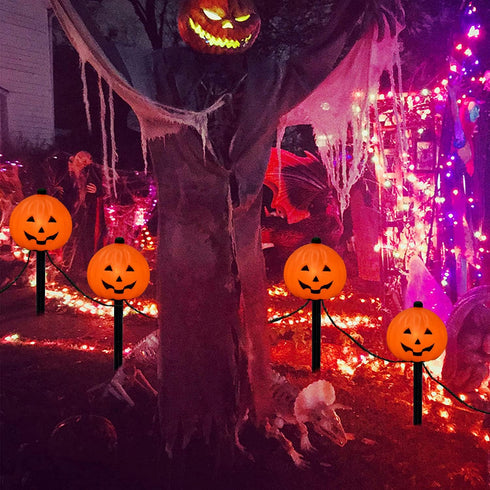 C7 Halloween Pumpkin Pathway Stake Lights, 7 Ft Halloween Pathway String Lights with 4 C7 Bulbs, Stake, Halloween Decorations Driveway Markers Lig...