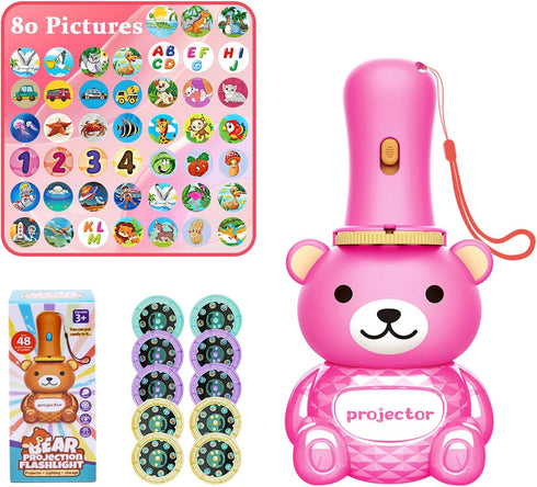 Projector Flashlights for Kids - Toy Flashlight with 80 Patterns,Kids Early Learning Educational Interactive Toy,Cute Bear Shape,Present for Age 3...