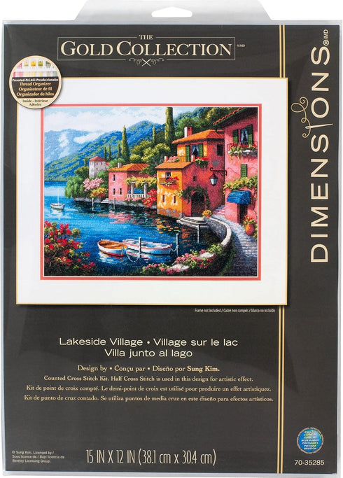 Dimensions 70-35285 Gold Collection Seaside Summer Village Advanced Counted Cross Stitch Kit, 16 Cnt. Light Blue Aida, 15" x 12"...