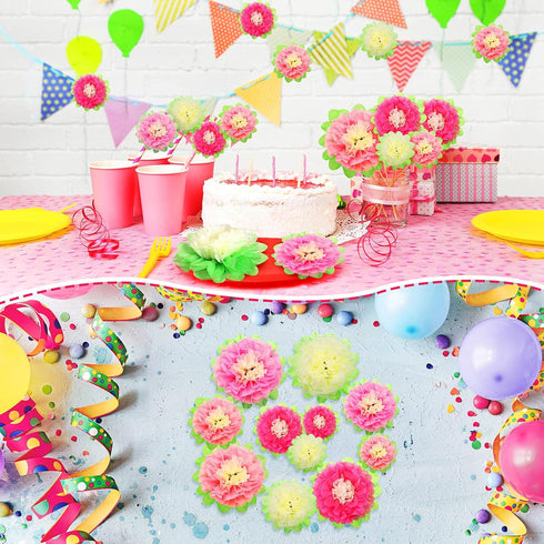 WILLBOND 18 Pcs Large Mexican Paper Flowers Colorful Fiesta Tissue Paper Flowers Carnival Pom Paper Flower Hawaiian Party Backdrop for Floral Part...