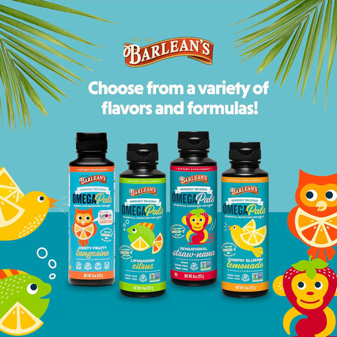 Barlean's Omega Pals Lipsmackin' Citrus Flavored Omega-3 for Kids, Yummy Children's Liquid Fish Oil Supplement with 750 mg of EPA & DHA for Brain ...
