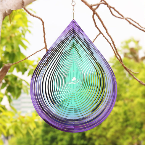 Wind Spinner 12-inch 3D Stainless Steel for Garden Decor, Water DropPurple Green - Worth Gift Holiday Decor GWS...