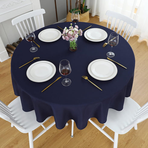 FOLINS&HOME Navy Blue Round Tablecloth 48 Inch Waterproof Heavy Duty Wrinkle Free Polyester Fabric Table Cloth, Spillproof Washable Table Cover fo...