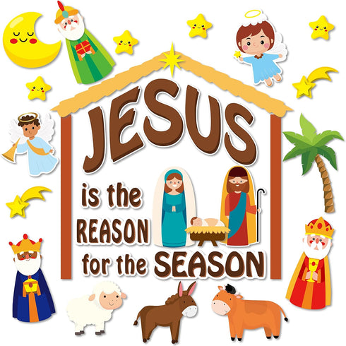 78Pcs Christmas Nativity Cutouts Bulletin Board Decoration Set Jesus Birth Cutouts Bulletin Board Classroom School Decoration Star of David Wise M...