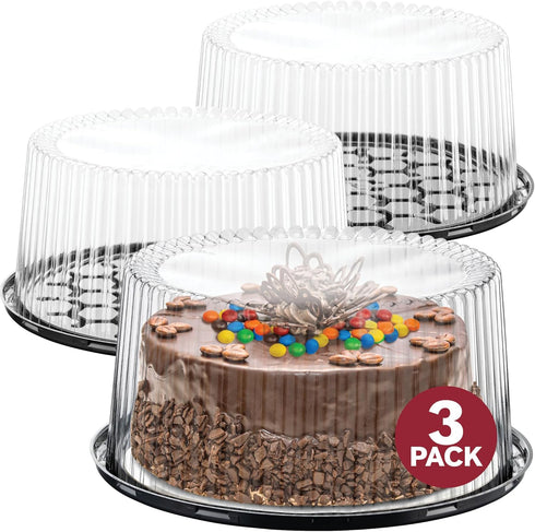 9" Plastic Disposable Cake Containers Carriers with Dome Lids and Cake Boards | 3 Round Cake Carriers for Transport | Clear Bundt Cake Boxes/Cover...