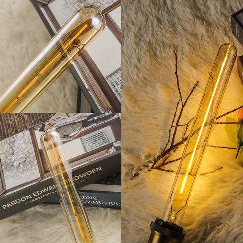 LEOOLS T300 Vintage LED Filament Bulb T10 6W Dimmable Led Edison Light Bulb 11.8inch Long Tubular Vintage LED Light,E26 Medium Base,Amber Glass,Wa...