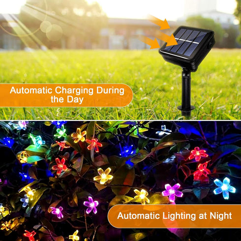 Solar Flower String Lights, 50LED 23Ft Cherry Blossom String Lights, 8 Modes Sakura Fairy Lights Outdoor, IP65 Waterproof Flower Lights for Garden...