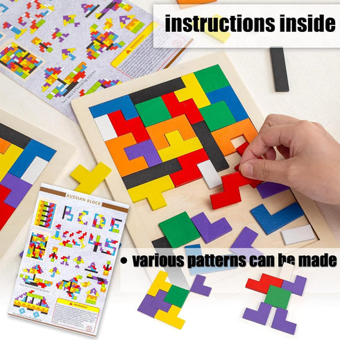 3 otters Wooden Blocks Puzzle, 2 Sets Russian Blocks Wooden Jigsaw Puzzles Brain Games Intelligence Toys for Kids White Elephant Gifts Party Favor...