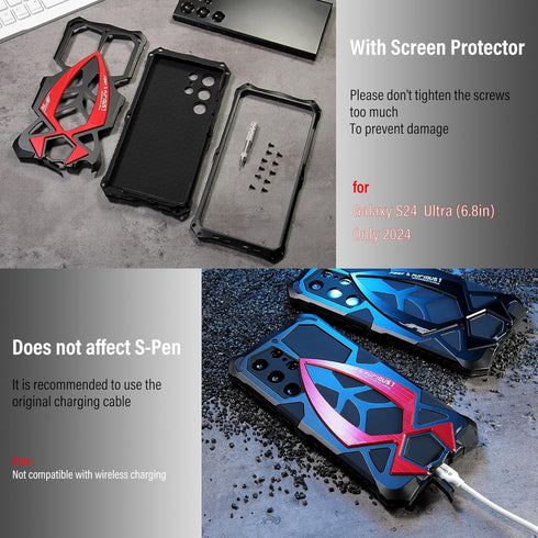Armor Phone Case for Samsung Galaxy S24 Ultra Military Grade Drop Protection Cover S24Ultra 5G Heavy Duty Hybrid Metal Bumper Built-in Silicone Sh...