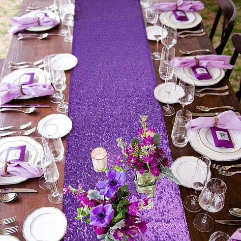 Purple Table Runners 12''x108'', 2 Packs Glitter Fabric Sequin Table Runner for Baby Shower Graduation Celebration Birthday Summer Wedding Mardi G...