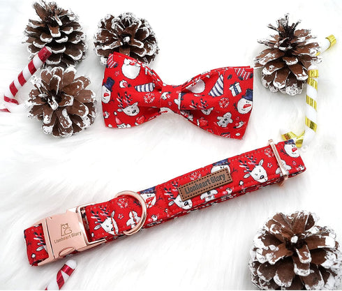 Lionheart glory Christmas Dog Bow Collar Santa Print Bow Dog Collar Girl or Boy Dog Bow tie Collar Pet Gift Adjustable Dog Collar for Large Dog...
