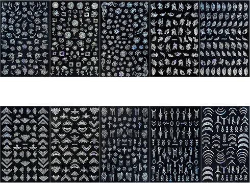 10 Sheets Flower Nail Stickers Silver Nail Decals 3D Self Adhesive Leaf Nail Art Stickers Holographic Laser Nail Designs Nail Art Supplies for Wom...