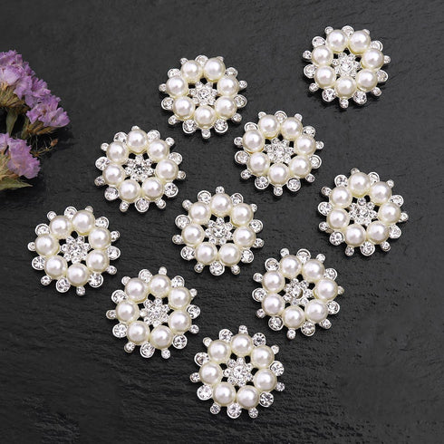10 Pieces Pearl Rhinestone Buttons, Faux Pearl Snowflake Rhinestones Buttons, Flat Back Flower Rhinestone Buttons Pearl Sew on Clothing Buttons fo...
