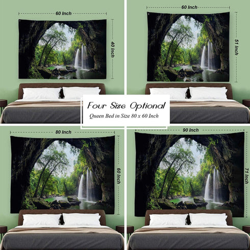 FENDROM Green Misty Forest Tapestry Wall Hanging Nature Mountain Cave Landscape Tapestry Waterfall River Tapestries for Bedroom Living Room Dorm D...
