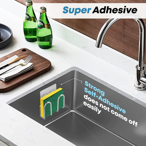 KESOL Kitchen Sponge Holder | Sink Caddy for Sponges, Scrubbers, Soap. No Drilling, Adhesive, Rustproof SUS304 Stainless Steel, Compact Kitchen Si...