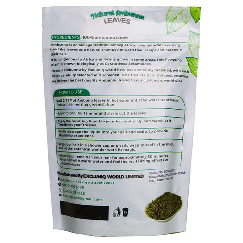 Natural Ambunnu Leaves by Excluniq World 50g pack | Herbal Hair Detangler, Shampoo & Conditioner for Dry and Damaged Hair | African Traditional Sc...