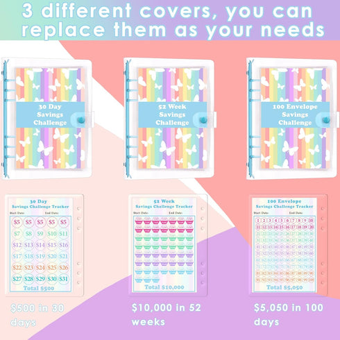100 Envelopes Challenge Binder Easy and Fun Savings Binder to Save $5,050, 500, 10,000, Money Saving Binder for Budgeting, Budget Binder with Cash...