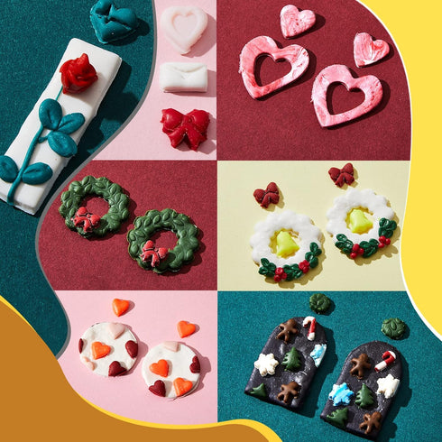 Tessco Set of 22 Small Polymer Clay Cutters for Earrings Valentine Mini Polymer Clay Molds Elf Pumpkin Heart Shaped Clay Earring Cutters for Jewel...