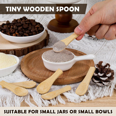 10 Pcs Tiny Salt Spoons Mini Wooden Spoons for Spices Jars Small Handmade Sauce Condiments Spoons for Honey Seasonings Pepper Sugar Tea Coffee Ice...