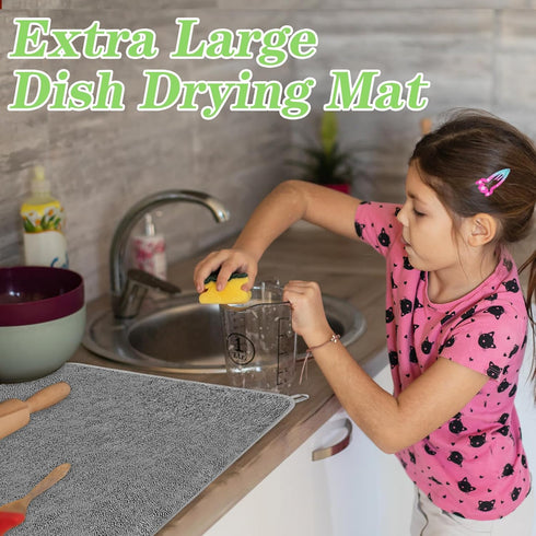 2 Pack Microfiber Dish Drying Mat,24*17 Inch Absorbent Dish Drainer Kitchen Counter,Large Drying Pad for Countertop, Rack and Under Sink(Gray)...
