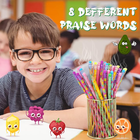 48 Pcs Scented Pencils for Kids Inspirational HB Pencils with Erasers Cylinder Colorful Fun Wood Pencils Motivational Graphite Pencils with Fruit ...
