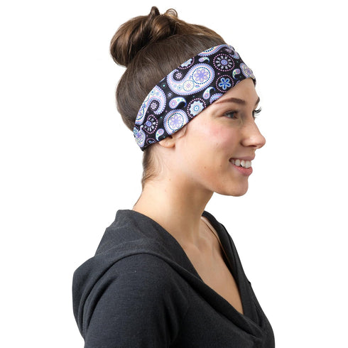 RiptGear Stretch Sport Headband for Women (Purple Paisley) — Made of Non-Slip Sweat Wicking Fabric — Great for Yoga, Running or The Gym — Soft Hea...