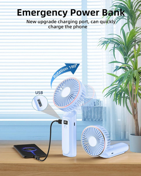 TUNISE Portable Handheld Fan, Portable Fan Rechargeable, 4000mAh, 180° Adjustable, 6 Speed Wind, Display Electricity in Real Time, USB Rechargeabl...