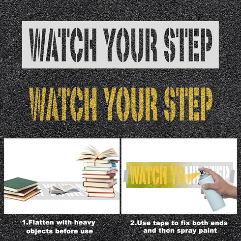 2pcs Watch Your Step Stencils, 22.83x5.51 inch Watch Your Step Signs Reusable Letter Stencils Paint Stencils Warning Sign Stencil Safety Stencils ...