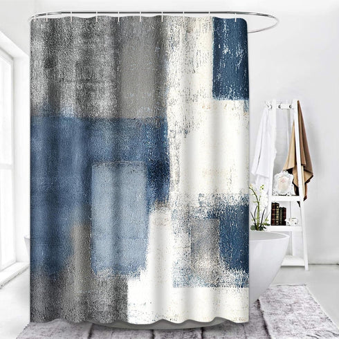 ArtSocket Shower Curtain Gray Contemporary Blue and Grey Abstract Painting White Interior Home Bathroom Decor Polyester Fabric Waterproof 72 x 72 ...