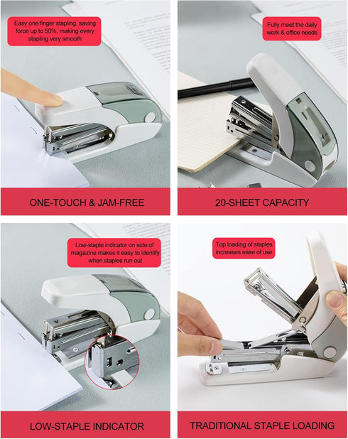 Effortless Standard Stapler Set, 20 Sheet Capacity, Half Strip, Built-in Staples Storage, Holds 1/4" Staples, includes 1000 Staples and A Staple R...