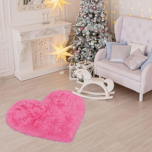uxcell Heart Shaped Rugs for Bedroom,Small Aesthetic Carpet Girls,Cute Shaggy Floor Mirror Mat,Pastel Furry Throw Rug 2.3ftx3ft, Rose Red...