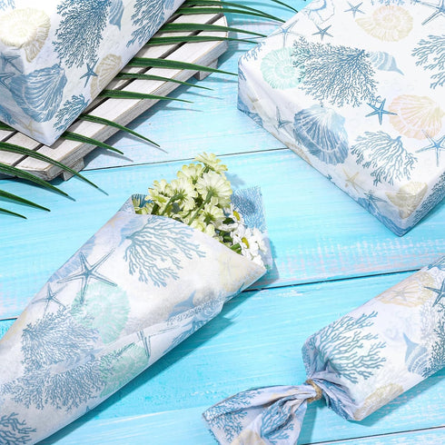 Whaline 100 Sheets Ocean Tissue Paper Sea Shell Starfish Gift Wrapping Paper Coastal Beach DIY Art Craft Tissue Paper for Summer Wedding Birthday ...