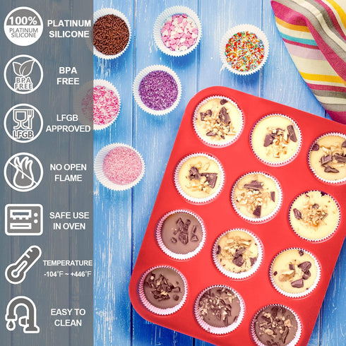 Anaeat Silicone Muffin Pan - Regular 12 Cups Cupcake Tray, Non-Stick Silicone Baking Molds for Making Muffin Cakes, Cupcake, Chocolate, Bread,Tart...