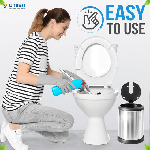 UMIEN Toilet Brush with a Lid - Stainless Steel Toilet Brush with Freestanding Canister - Modern and Sleek Bathroom Cleaning Accessories...