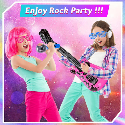 10 Pack Inflatable Rock Star Toy Set,Inflatable Instruments Party Props,Inflatable Guitar Boom Box Keyboard Piano Saxophone Party Favors for Theme...