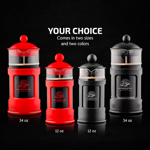 OVENTE French Press Coffee Maker 34 Ounce with Heat Resistant Borosilicate Glass & Stainless Steel 4-Level Filtration System, Portable Cold Brew C...