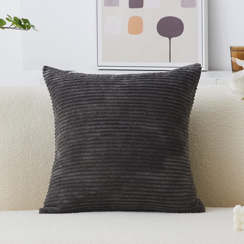 Home Brilliant Pillow Cover 24x24 Decorative Pillow Cover 24 x 24 Striped Corduroy Soft Velvet Euro Sham Cushion Cover for Couch, 60x60 cm, Dark G...