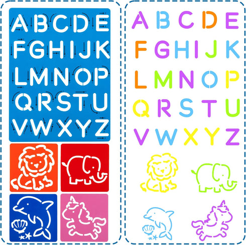 22Pcs Alphabet Tracing Stencil Set for Kids Drawing Stencils with Color Highlighter Letters Numbers and Cute Animal Pattern Paint Boards Learn Art...