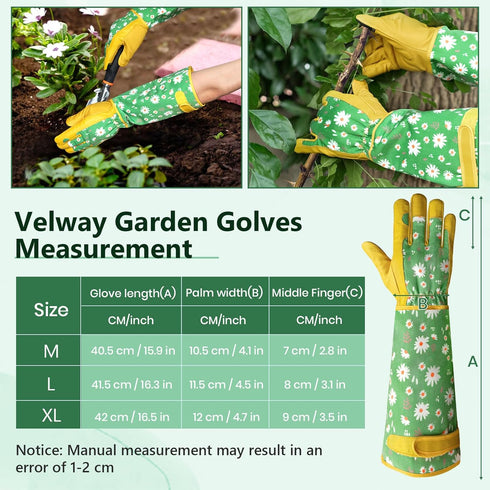 Velway Long Gardening Gloves for Women - Thorn Proof & Rose Pruning Forearm Protection Garden Gloves - Breathable Leather Long Garden Gloves Gifts...