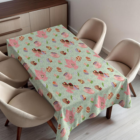 Ambesonne Retro Tablecloth, Retro Style Tea Cups Royal Themed British Tea Time Inspired Image Abstract Backdrop, Dining Room Kitchen Rectangular T...