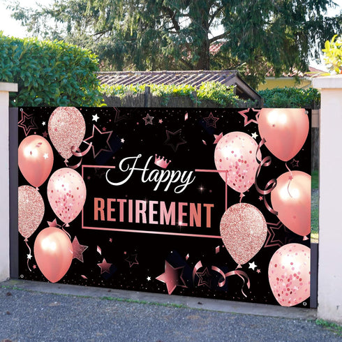 Blulu Retirement Party Decorations, Extra Large Fabric Retire Sign Banner Photo Booth Backdrop Background with Rope for Retirement Party Favor(72....
