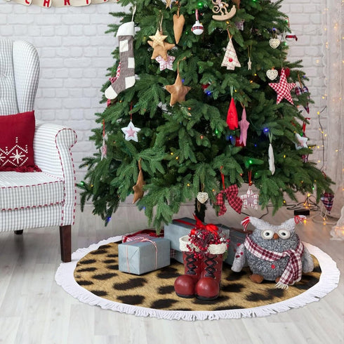 Christmas Tree Skirt 48" Inch Leopard Animal Print Xmas Tree Skirt Mat with White Tassel for Party Holiday, Tree Skirt Christmas Decorations...