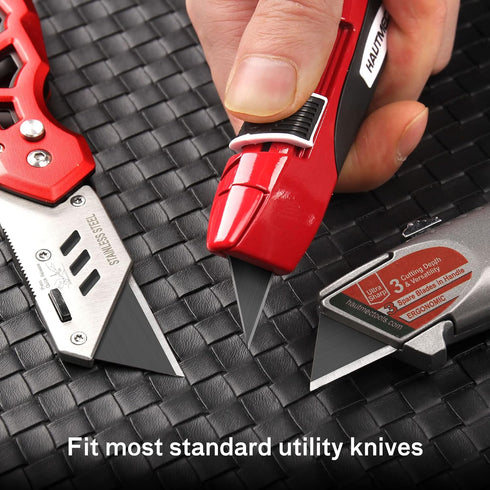 HAUTMEC 20-Pack Utility Knife Blades with a Safety Dispenser, Standard Replacement Blades for Heavy Duty Utility Knives and Box Cutters, Sharper S...