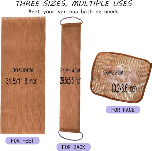 3 Pcs African Exfoliating Net Sponge, Washcloth Scrubber Shower Essentials African net Bath Sponges Bathing Shower Cloth Kit for Back, Body, Face-...